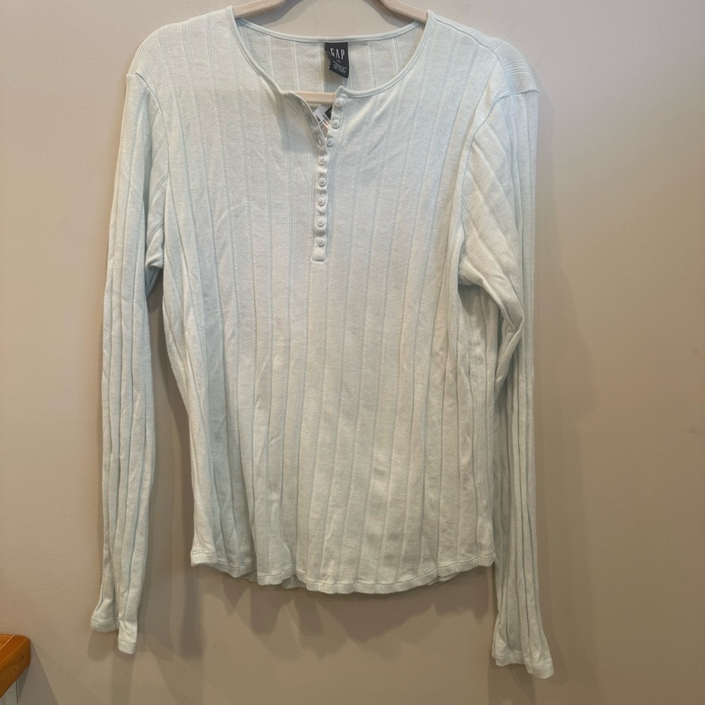 GAP Factory NWT Soft Blue Henley Shirt Ribbed Long Sleeve Pastel Casual Sz XL - Picture 7 of 9